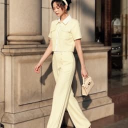 HB - Set Quần Áo Nữ Công Sở Áo Sơ Mi Tay Ngắn Dáng Croptop Quần Suông Cạp Cao Hack Dáng Thanh Lịch S188 6
