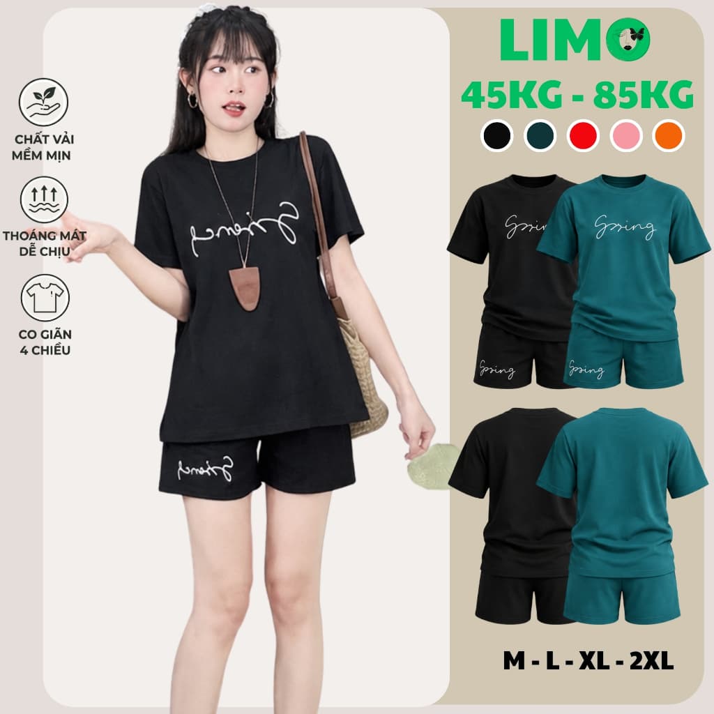 Đồ Bộ Nữ Bigsize LIMO Áo Tay Ngắn Quần Đùi Thun Cotton Co Giãn Mặc Nhà Mùa Hè 43-85kg