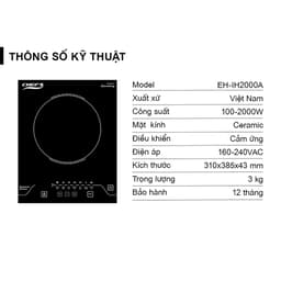 Bếp Từ Đơn Chef's EH IH2000A Chính Hãng 2000W Mặt Kính Ceramic E.G.O Hẹn Giờ Khóa Trẻ Em 7 Chế Độ Nấu Nhỏ Gọn Tiện Lợi 9