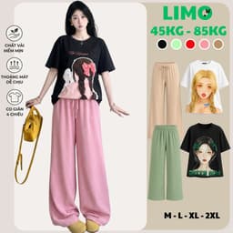 Đồ Bộ Nữ Bigsize LIMO DB61 Quần Ống Suông Rộng Cạp Cao Áo Tay Lửng Thun Gân Len Tăm Co Giãn Mặc Nhà 1