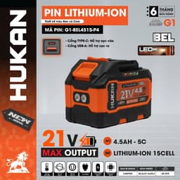 Pin HUKAN Chân Phổ Thông 15Cell G1-BEL4515-P4 và 20Cell G1-BEL6020-P6 Có Đèn LED - Cổng sạc ra USB TYPE-C 2