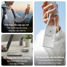 Pin Sạc Dự Phòng Retractable 3in1 P7U GaN | Dung Lượng 10.000mAh | 2 Cổng USB-C 30W Chính Hãng Bảo Hành 24 Tháng 5