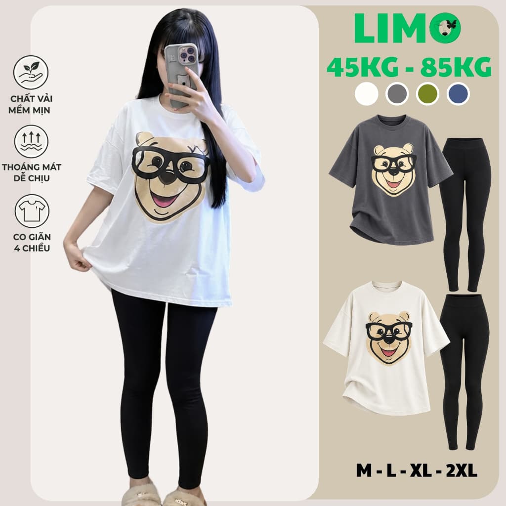 Đồ Bộ Nữ Bigsize LIMO Quần Dài Borip Ôm Form Đẹp Dễ Thương Đồ Mặc Nhà Thun Cotton Thể Thao DB79
