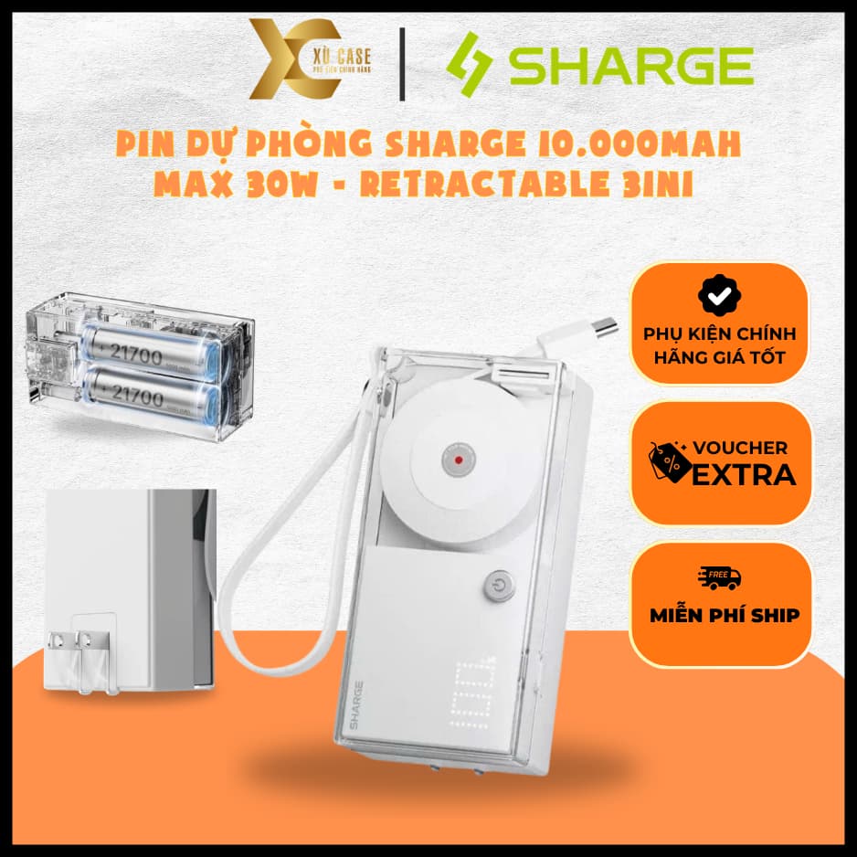 Pin Sạc Dự Phòng Retractable 3in1 P7U GaN | Dung Lượng 10.000mAh | 2 Cổng USB-C 30W Chính Hãng Bảo Hành 24 Tháng