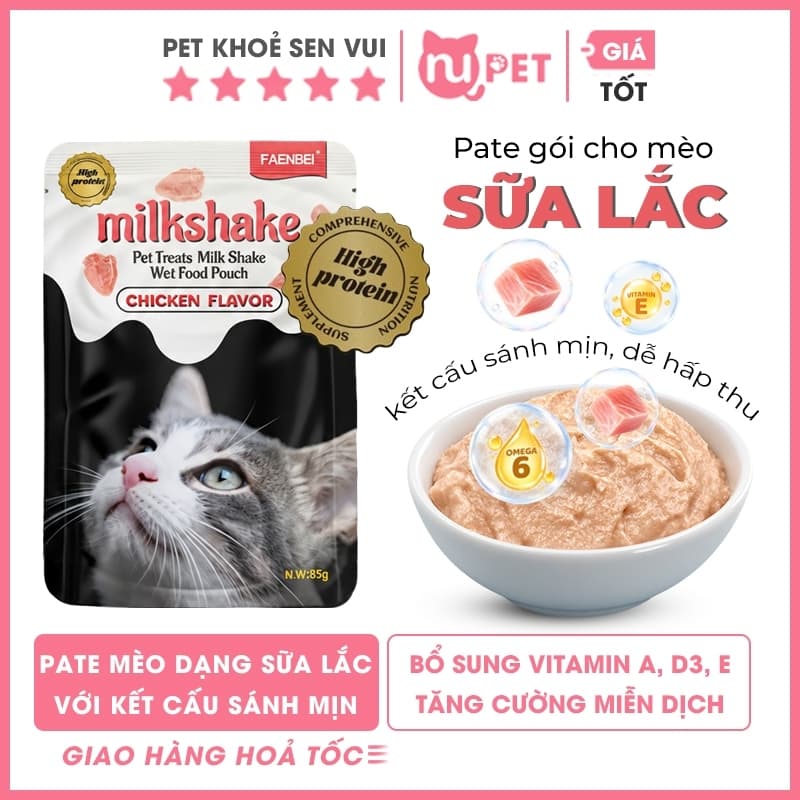 Pate mèo FAENBEI milkshake sữa lắc vị gà gói 85g | Pate chất mềm mịn như kem, dễ ăn hỗ trợ tiêu hóa