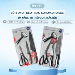 Bộ dao kéo nhà bếp KURO/KURO SABI Inochi 4 món tiện lợi, lưỡi thép 3Cr13 sắc bén, chống bám dính 1