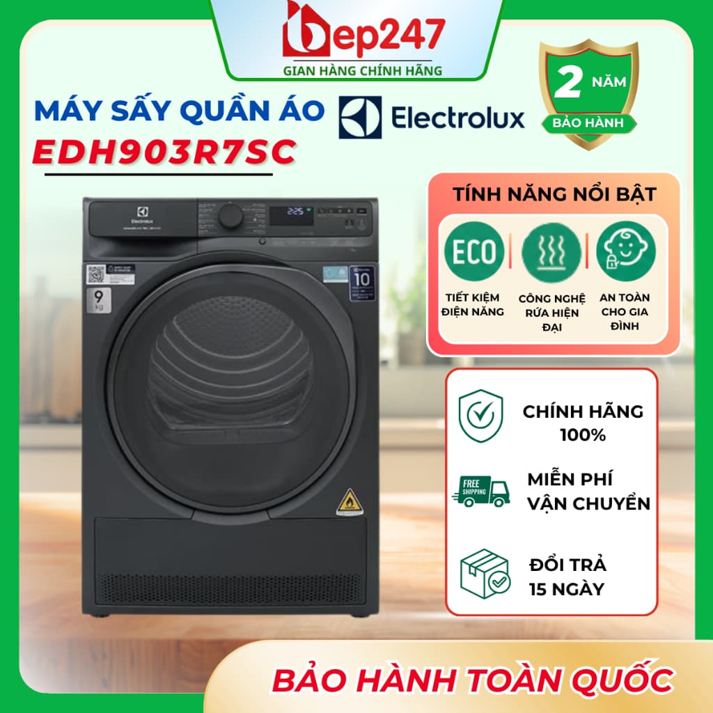 Máy Sấy Quần Áo Electrolux EDH903R7SC 9kg UltimateCare 700 Bơm Nhiệt Inverter 3DSense Chính Hãng