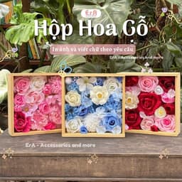 TỰ LÀM  Hộp Hoa Gỗ In Ảnh Hoa Lụa Handmade quà sinh nhật, quà 20/10 tặng người yêu bạn bè Tốt Nghiệp - Erashop 1