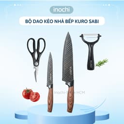 Bộ dao kéo nhà bếp KURO/KURO SABI Inochi 4 món tiện lợi, lưỡi thép 3Cr13 sắc bén, chống bám dính 3