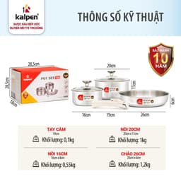 Bộ Nồi Chảo Inox 304 Kalpen TA1 Liền Khối Cán Rời 3 Món Nồi 16 20cm Chảo 26cm 9