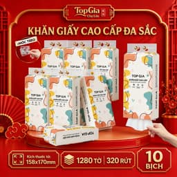[Combo 10 Bịch - TẶNG MÓC] Khăn Giấy TopGia Treo Tường Rút Đáy Đa Sắc 1280 Tờ 4 Lớp Dày Mịn Tiện Lợi 1