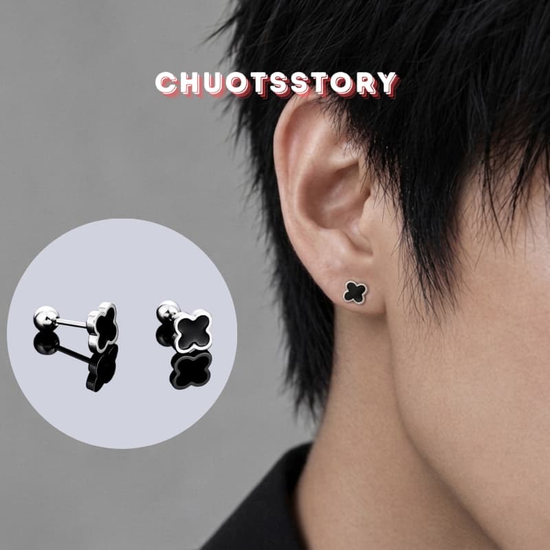Khuyên tai nam nữ hoa 4 lá, bông tai nam thời trang unisex cá tính - KT210 - ChuotsStory