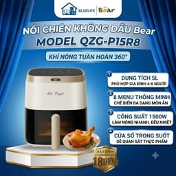 Nồi Chiên Không Dầu Bear QZG-P15R8 5L 1500W - Chiên Không Cần Lật, 8 Menu, Cửa Sổ Trong Suốt, 60-200°C 1