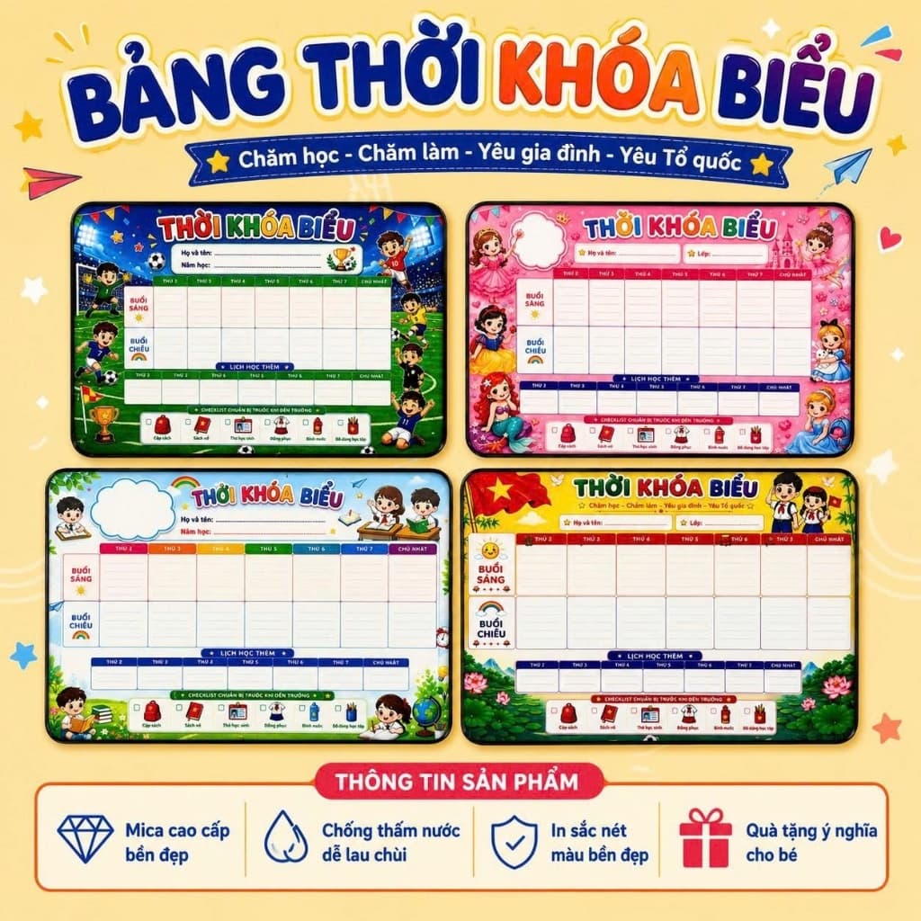 [Tặng Kèm Bút Viết] Bảng Thời Khóa Biểu Học Sinh 20x30cm Chống Nước và Tráng Gương