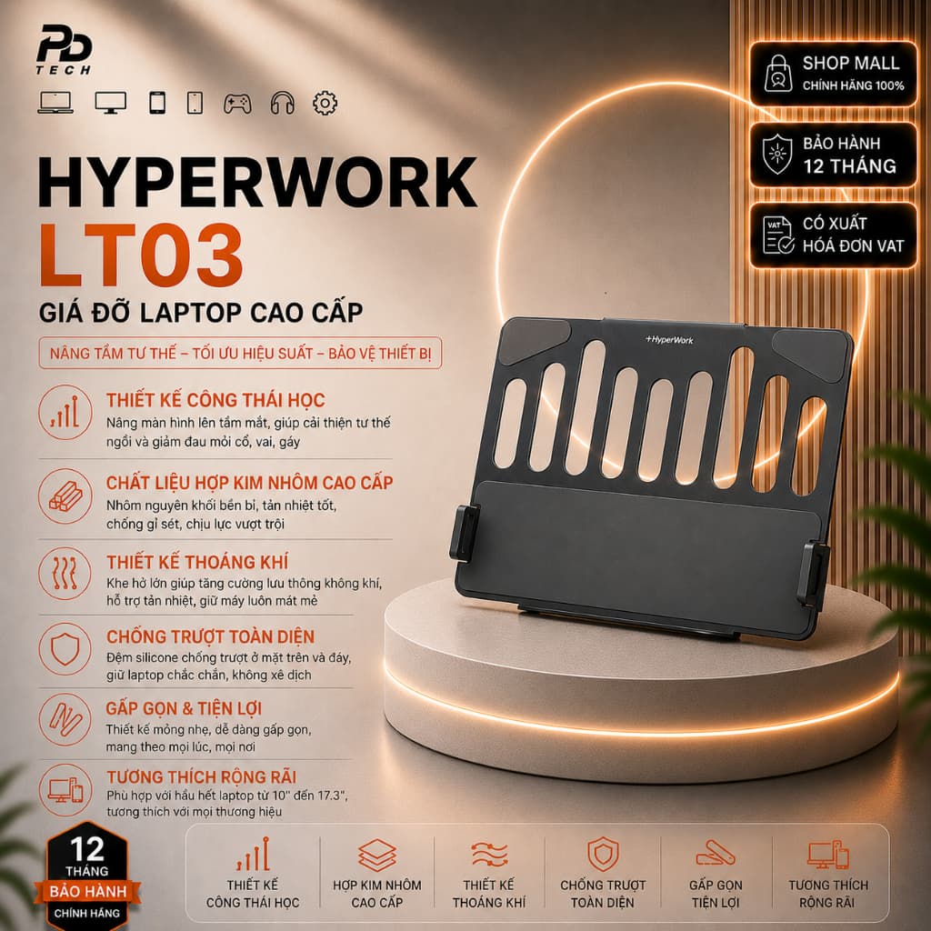 Giá Treo Laptop HyperWork LT03 Chính Hãng – Phụ Kiện Gắn Laptop Cho Arm Màn Hình VESA