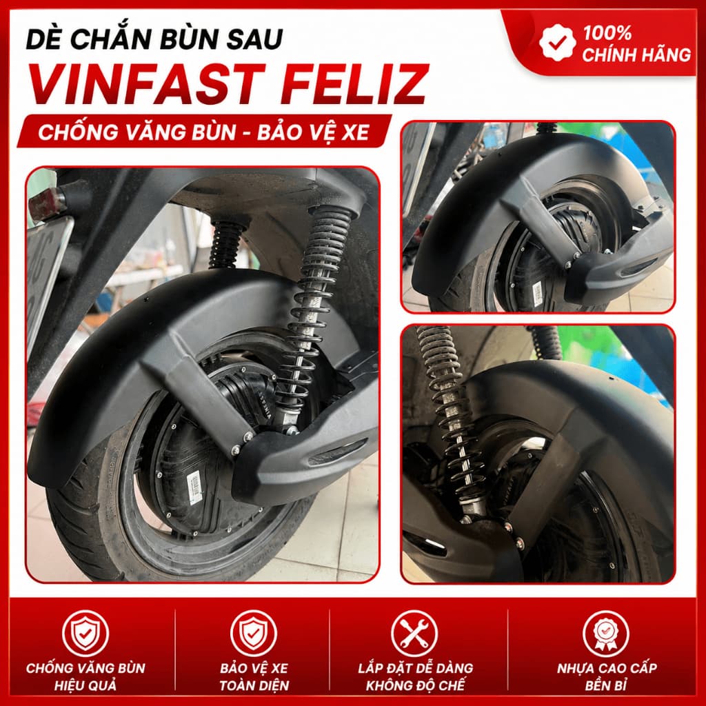Dè Chắn Bùn Sau VinFast Feliz – Phụ Kiện Chống Văng Bùn Bảo Vệ Xe