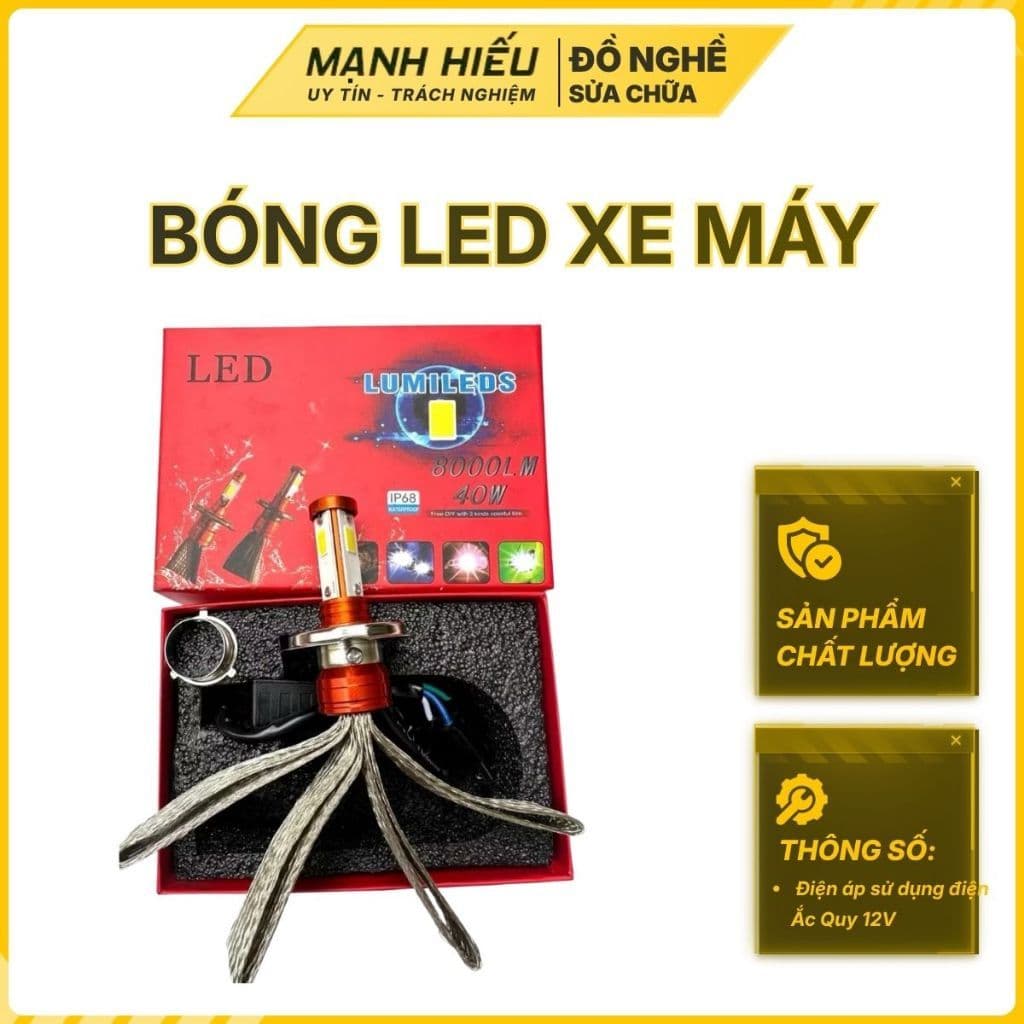 Bóng Led Xe Máy,Bóng Led 3 Tim H4 Hộp Xanh,Bóng Led 3 Tim Có Đuôi Tản Nhiệt,Bóng Led Pha Xe Máy K36