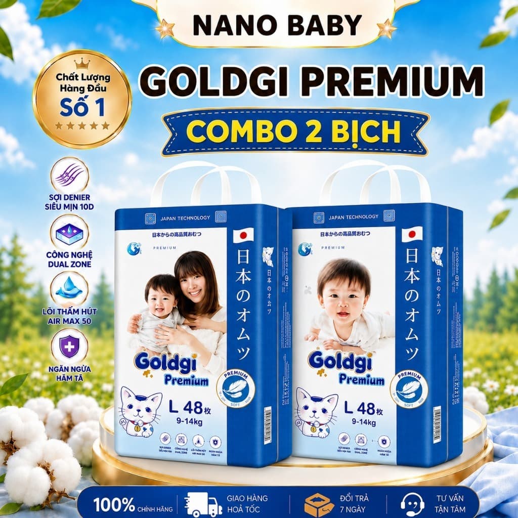 (COMBO 2B) Bỉm Goldgi+ PREMIUM / CAO CẤP quần dán đủ size Nb92/S84/M66/M60/L/XL/XL/XXL