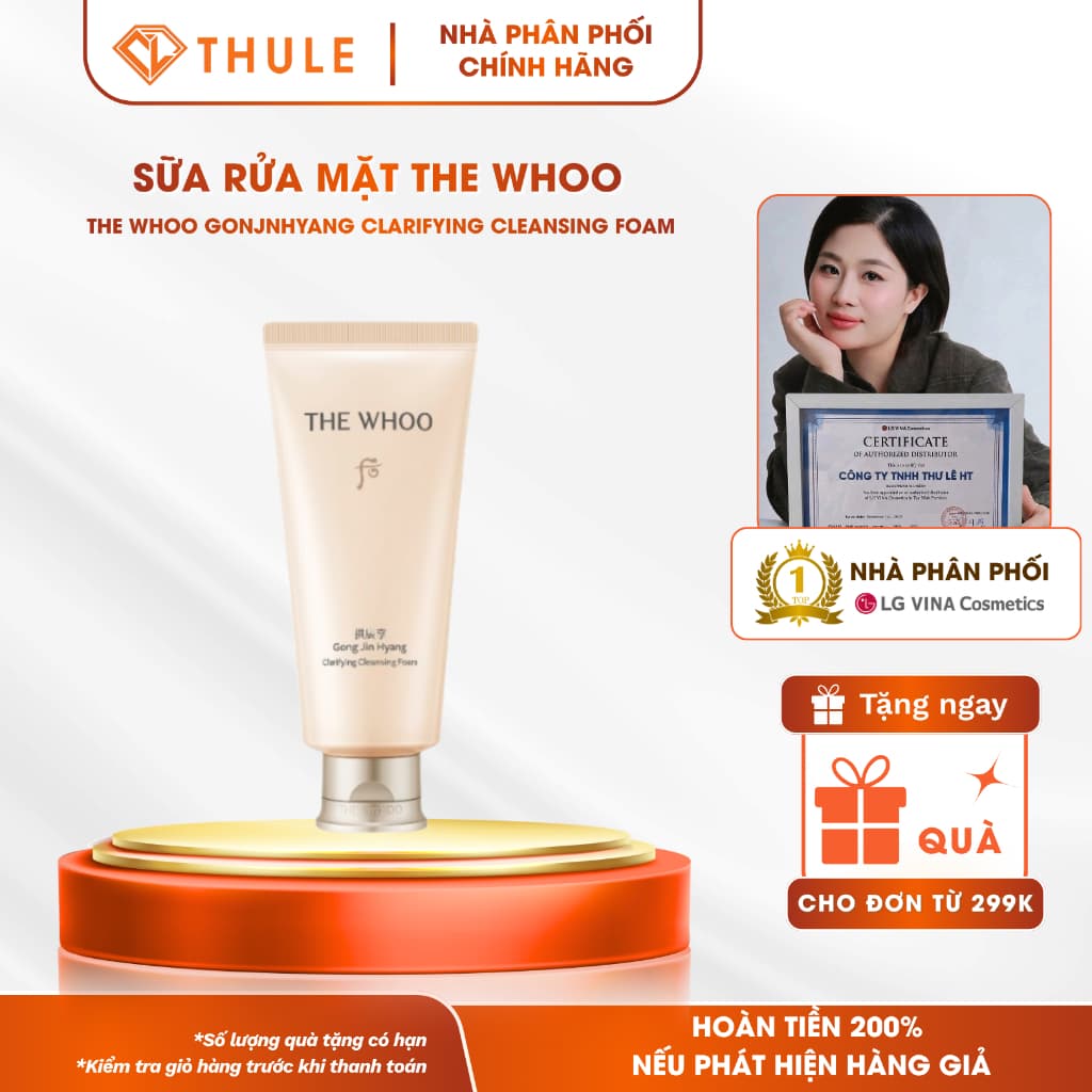 Sữa Rửa Mặt THE WHOO Gongjinhyang Clarifying Cleansing Foam 180ml – Làm Sạch Sâu, Bọt Mịn Dưỡng Ẩm