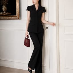 HB - Set Vest Nữ Cộc Tay Chiết Eo Kèm Quần Tây Ống Suông Bộ Suit Công Sở Cao Cấp Sang Chảnh S130 2