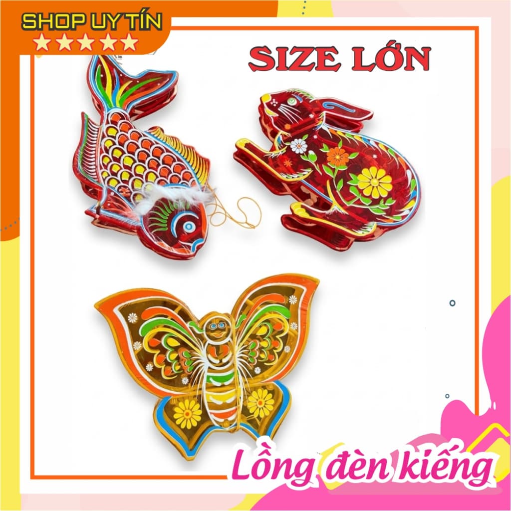 [size lớn] Lồng đèn trung thu gương kiếng thủ công truyền thống trang trí hình thỏ bướm cá