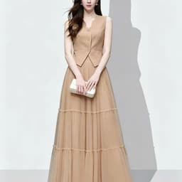 HB - Set Áo Gile Sát Nách Đính Hoa Kèm Chân Váy Voan Tơ Tầng Dáng Dài Đầm Bộ Dự Tiệc Sang Chảnh S189 3