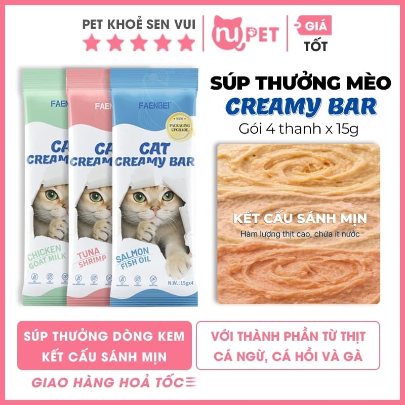 [Gói 4 thanh x 15g] Súp thưởng cho mèo dạng kem FAENBEI kết cấu sánh mịn