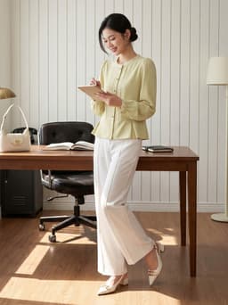 Áo sơ mi nữ CARDINA chất liệu linen dài tay cổ tròn phối ren xếp lý 6ASD03 5