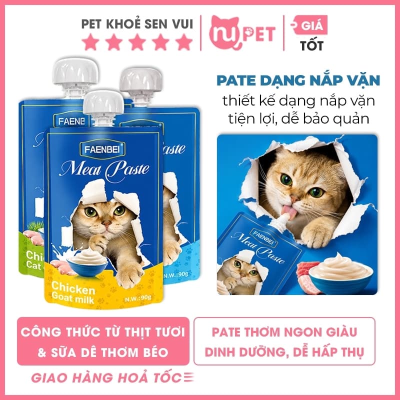 Pate cho mèo FAENBEI, Pate nắp vặn cho mèo gói 90g - Thức ăn ướt cho mèo giàu dinh dưỡng