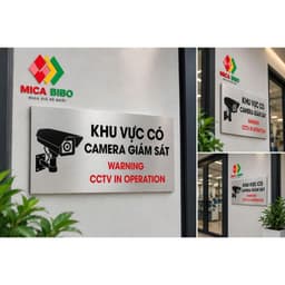 Biển báo khu vực có camera giám sát, chất liệu Alu nhôm xước bạc bền đẹp. 4