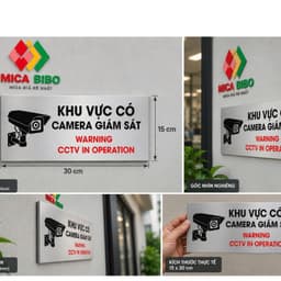 Biển báo khu vực có camera giám sát, chất liệu Alu nhôm xước bạc bền đẹp. 3