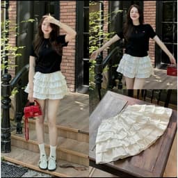 Chân váy ren bèo 4 tầng dáng ngắn siêu xinh có quần bảo hộ 1
