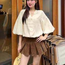 Áo babydoll, áo sơ mi kiểu nữ cổ V cúc dọc tay bồng phong cách hàn quốc 7
