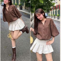 Áo babydoll, áo sơ mi kiểu nữ cổ V cúc dọc tay bồng phong cách hàn quốc 9