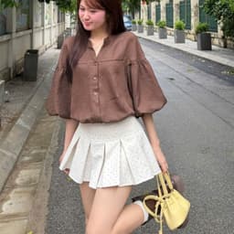 Áo babydoll, áo sơ mi kiểu nữ cổ V cúc dọc tay bồng phong cách hàn quốc 6