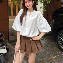 Áo babydoll, áo sơ mi kiểu nữ cổ V cúc dọc tay bồng phong cách hàn quốc 5