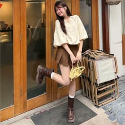 Áo babydoll, áo sơ mi kiểu nữ cổ V cúc dọc tay bồng phong cách hàn quốc 4