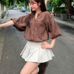 Áo babydoll, áo sơ mi kiểu nữ cổ V cúc dọc tay bồng phong cách hàn quốc 3