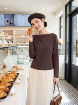 Áo nỉ  nữ CARDINA cổ thuyền xếp ly lệch vai 6AKD12 8