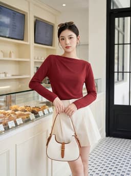 Áo nỉ  nữ CARDINA cổ thuyền xếp ly lệch vai 6AKD12 6