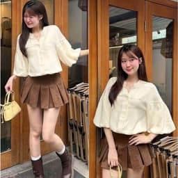 Áo babydoll, áo sơ mi kiểu nữ cổ V cúc dọc tay bồng phong cách hàn quốc 1