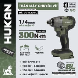 Máy chuyên vít có búa HUKAN GC-IRL304BL, Bắn vít lực 300Nm, Không chổi than, Chân phổ thông 1