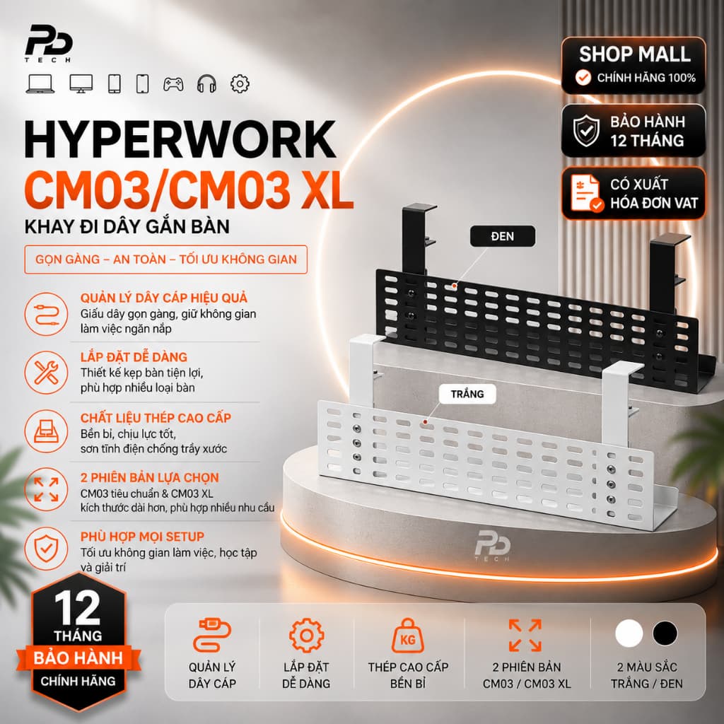 Khay Đi Dây HyperWork CM03 Chính Hãng – Quản Lý Dây Gọn Gàng, Lắp Đặt Dễ Dàng