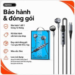 Tai nghe cắm dây Remax RM-707a Cổng Type-c (tích hợp sound card) và RM-03a. NL 7