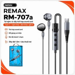 Tai nghe cắm dây Remax RM-707a Cổng Type-c (tích hợp sound card) và RM-03a. NL 1