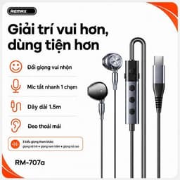 Tai nghe cắm dây Remax RM-707a Cổng Type-c (tích hợp sound card) và RM-03a. NL 8