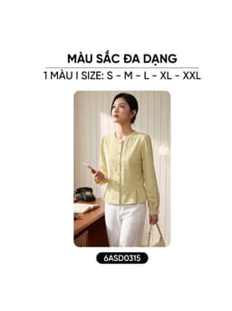 Áo sơ mi nữ CARDINA chất liệu linen dài tay cổ tròn phối ren xếp lý 6ASD03 4