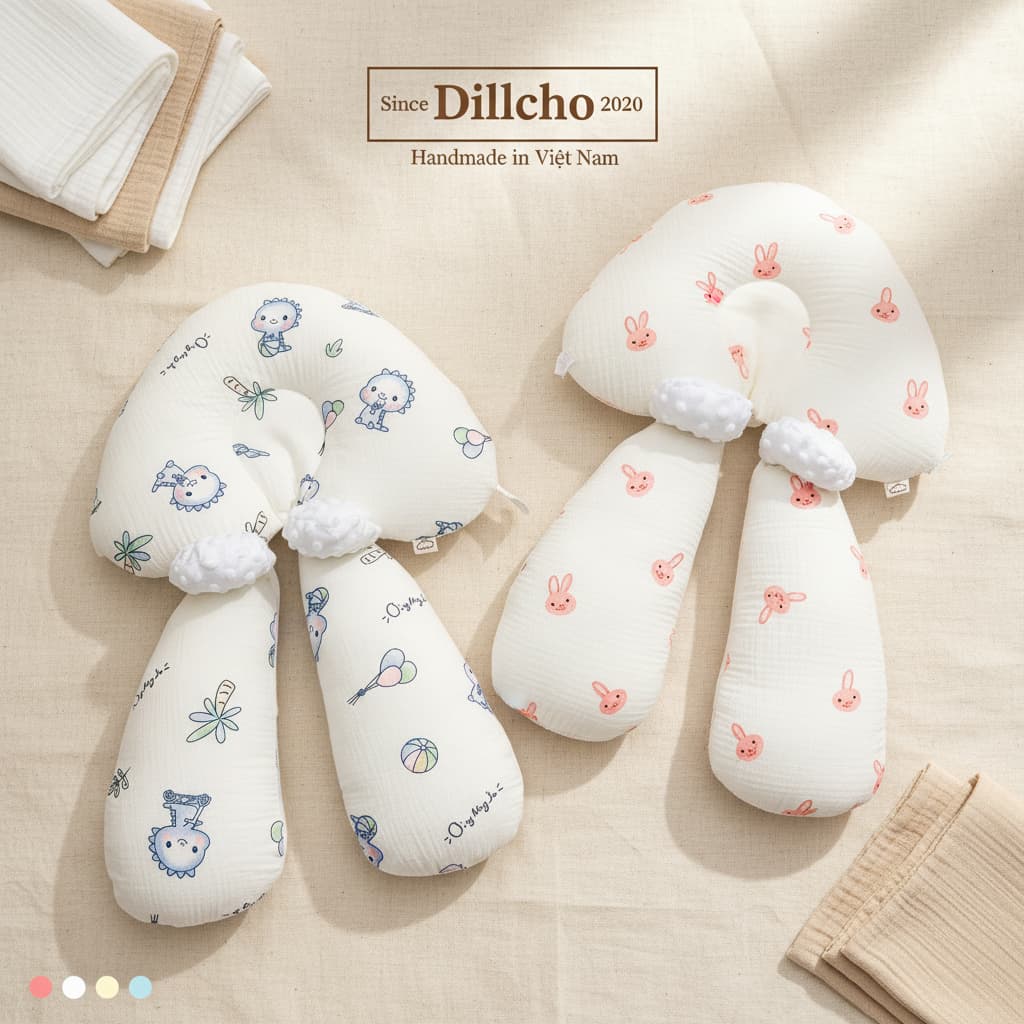 Gối U Nấm Đa Năng Anchee - Gối Chống Bẹp Đầu Kèm Gối Ôm Cho Bé Sơ Sinh 0-12 Tháng