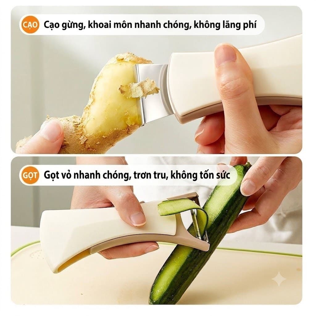Dụng Cụ Gọt Vỏ Đa Năng 2 Trong 1 - Dụng Cụ Gọt Vỏ Củ Quả & Cạo Gừng Khoai Môn Cao Cấp, Lưỡi Thép Không Gỉ Dễ Vệ Sinh