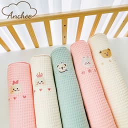 Gối Ôm Waffle Anchee Thêu Hình Gấu Thỏ - Gối Ngủ Cho Bé Sơ Sinh Mềm Mại Thoáng Khí, Đa Màu Sắc 8